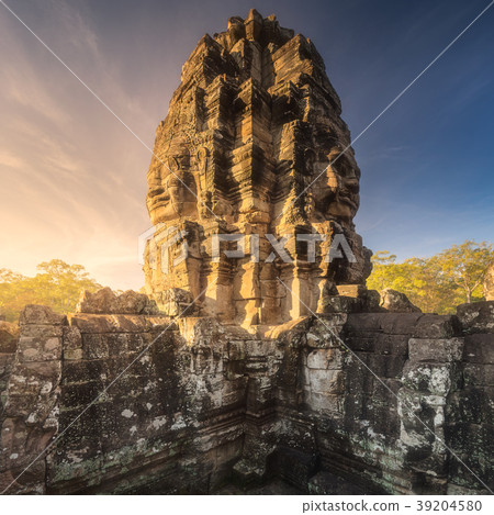 Sunrise view of ancient temple Bayon Angkor with Sunrise view of ancient temple Bayon Angkor with 39204580