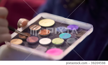 Colored eyeshadows palette close-up view, makeup Colored eyeshadows palette close-up view, makeup 39204598