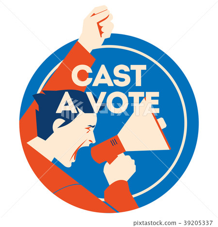 Cast a vote. Man Holding Megaphone with bubble and 39205337