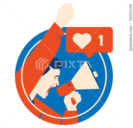 Get more likes Announcement. Man Holding Megaphone 39205339