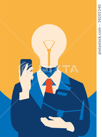 Flat businessman with light bulb instead head 39205340