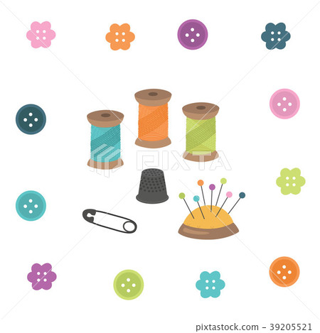 Sewing kit. Thread, thimble, needle, pin, button. 39205521