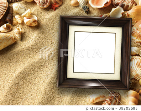 Picture frame on shells and sand background 39205693