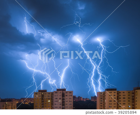 Lightnings Over Housing Estate 39205894