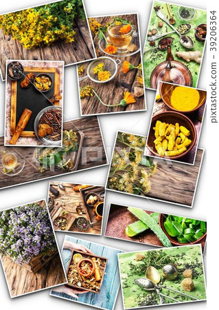 Collage with medical herbs 39206364
