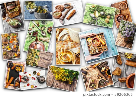 Collage with medical herbs 39206365