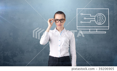 Lucky cute lady and bitcoin investment. Concept of Lucky cute lady and bitcoin investment. Concept of 39206905