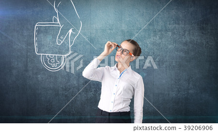 Lucky cute lady and bitcoin investment. Concept of 39206906