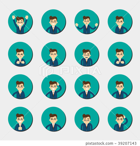 Cartoon young man expressing different emotions 39207143