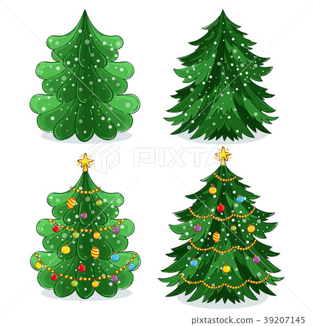Green Christmas tree set in cartoon style Green Christmas tree set in cartoon style 39207145