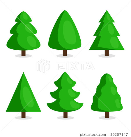 Green Christmas tree set in cartoon style Green Christmas tree set in cartoon style 39207147