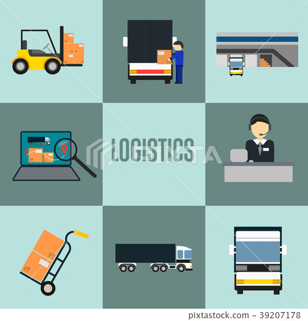 Logistics company and warehouse icon set 39207178