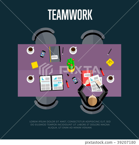 Teamwork concept. Top view workspace background Teamwork concept. Top view workspace background 39207180