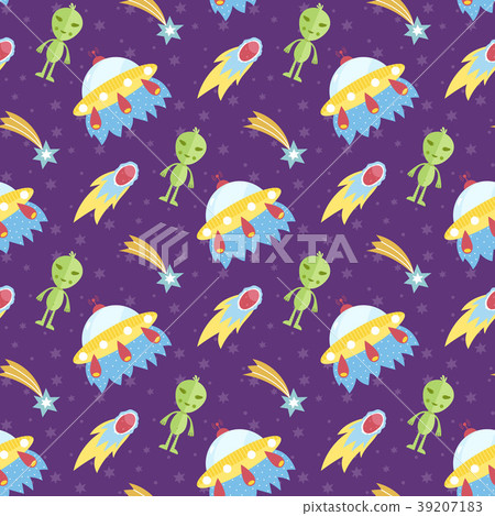 Aliens outer space flying saucer seamless pattern Aliens outer space flying saucer seamless pattern 39207183