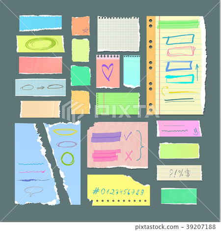 Torn off Paper Sheets with Hand Drawn Symbols Torn off Paper Sheets with Hand Drawn Symbols 39207188