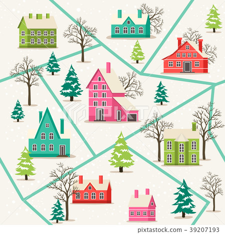 Rural winter landscape seamless pattern Rural winter landscape seamless pattern 39207193