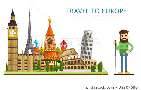 Travel to Europ banner with famous attractions Travel to Europ banner with famous attractions 39207680