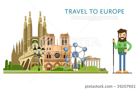Travel to Europ banner with famous attractions Travel to Europ banner with famous attractions 39207681
