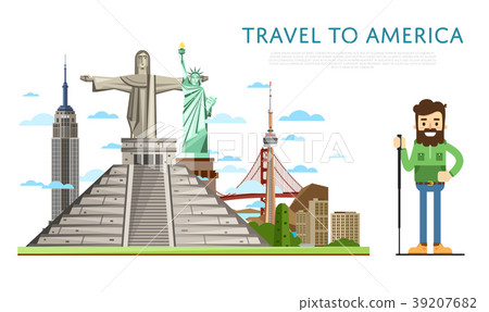 Travel to America banner with famous attractions Travel to America banner with famous attractions 39207682