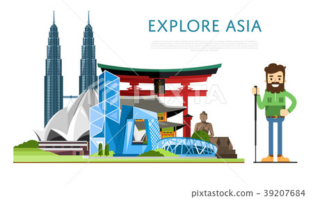 Explore Asia banner with famous attractions 39207684