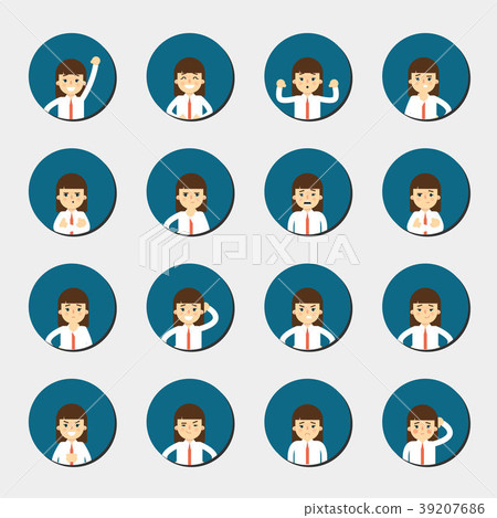 Cartoon young girl expressing different emotions 39207686