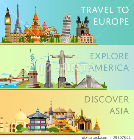 Worldwide travel set with famous attractions Worldwide travel set with famous attractions 39207691