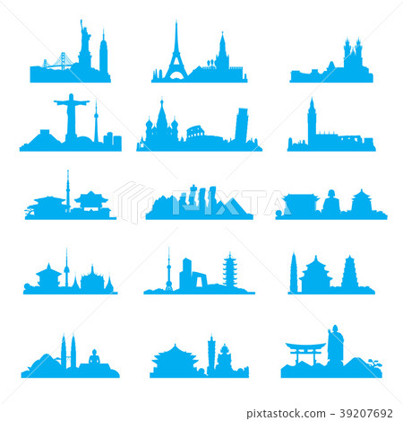Cityscape with famous attractions silhouette set Cityscape with famous attractions silhouette set 39207692