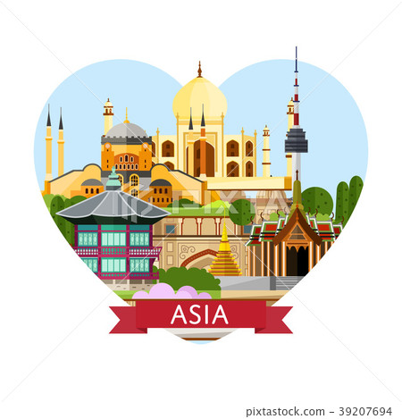 Asia travel banner with famous attractions. 39207694