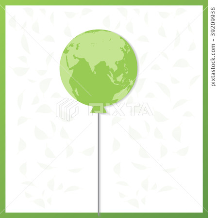 Green Globe balloon and leaf design on white Green Globe balloon and leaf design on white 39209938