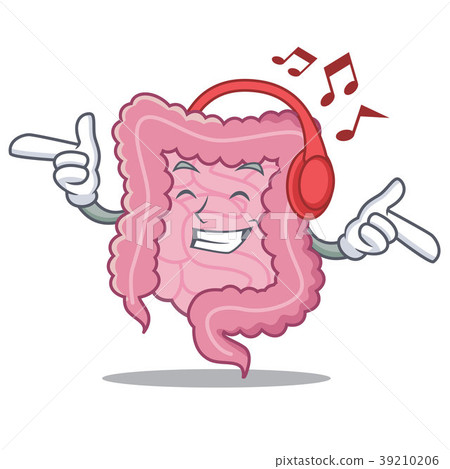 Listening music intestine mascot cartoon style Listening music intestine mascot cartoon style 39210206