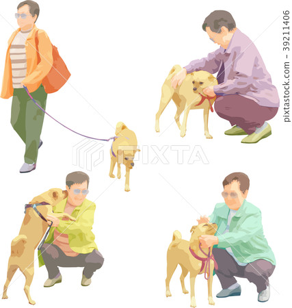 Whole body person illustration _ grandmother and dog Whole body person illustration _ grandmother and dog 39211406