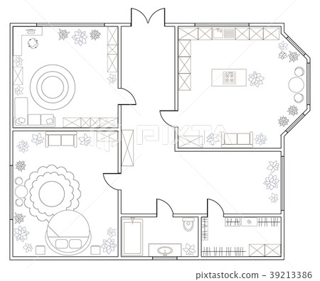 Abstract vector plan of one-bedroom apartment Abstract vector plan of one-bedroom apartment 39213386