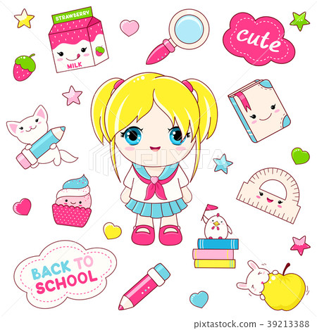 Vector set of education icons in kawaii style Vector set of education icons in kawaii style 39213388