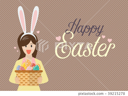 Woman with bunny ears mask holding easter eggs in  39215278