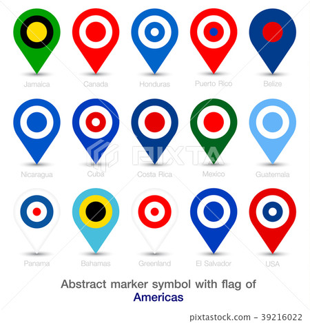 Abstract marker symbol with flag of Americas. 39216022