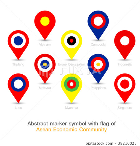 Abstract marker symbol with flag of AEC Abstract marker symbol with flag of AEC 39216023