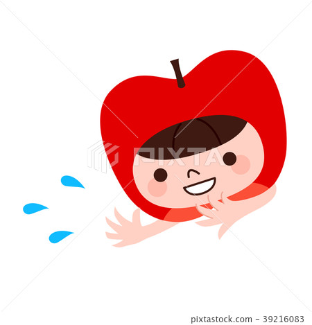 Illustration of a child wearing an apple hat flying a kite. Fresh fruits. Illustration of a child wearing an apple hat flying a kite. Fresh fruits. 39216083