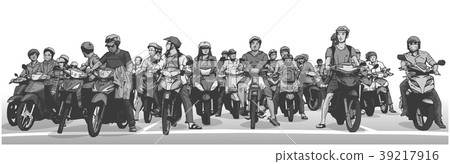 Illustration of vietnam traffic with motorbikes Illustration of vietnam traffic with motorbikes 39217916