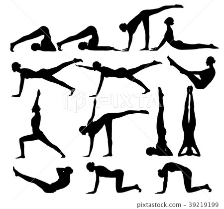 Set of black silhouettes of flexible woman doing 39219199