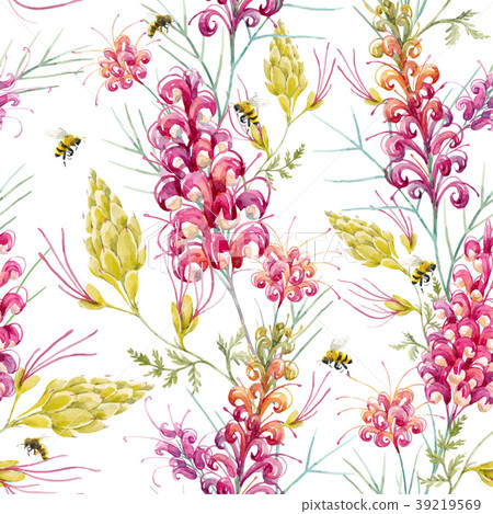 Watercolor vector grevillea pattern 39219569