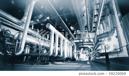 Steel pipelines and cables in blue tones 39220009