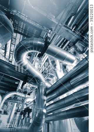 Steel pipelines and cables in blue tones 39220013