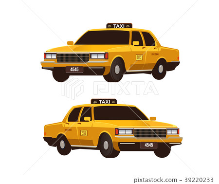 Retro yellow taxi cabs set. Isometric view Retro yellow taxi cabs set. Isometric view 39220233