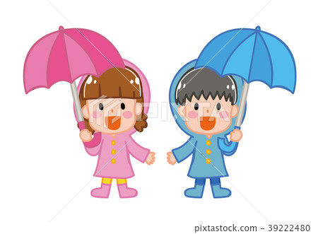 雨季的圖像插圖（男孩和女孩） 39222480