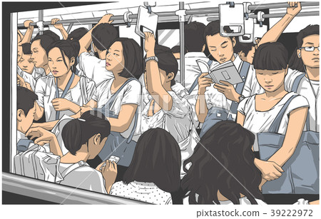 Illustration of crowded metro cart in rush hour Illustration of crowded metro cart in rush hour 39222972