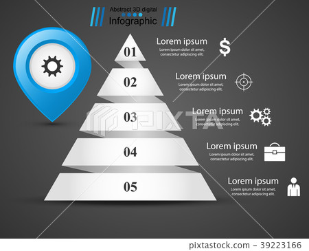 Infographic pyramid with blue pin icon. 39223166