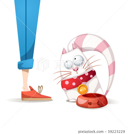 cat wants to eat very much - cartoon illustration. cat wants to eat very much - cartoon illustration. 39223229