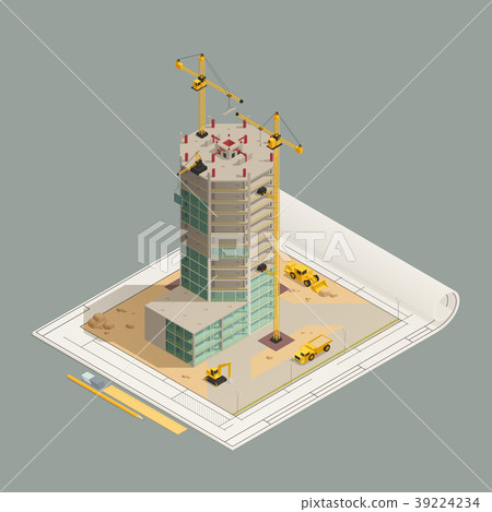 Skyscraper Construction Isometric Composition - Stock Illustration ...