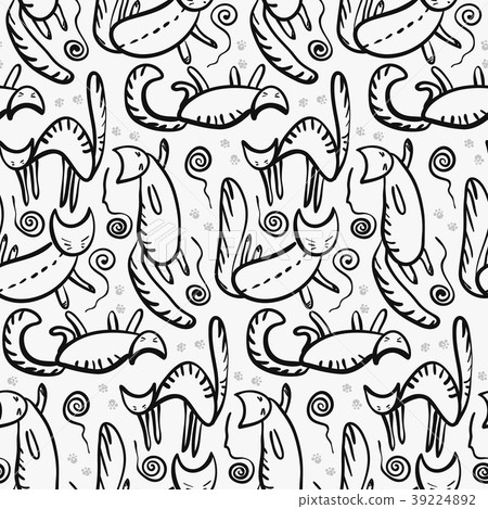 Cute outline cats silhouette with whiskers pattern Cute outline cats silhouette with whiskers pattern 39224892