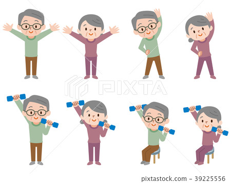 Set of senior couples doing dumbbell exercises 39225556